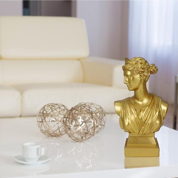 12" Greek Statue Diana Sculpture Décor, Gold Simple Art, Symbol of Good Luck - Picture 3 of 14